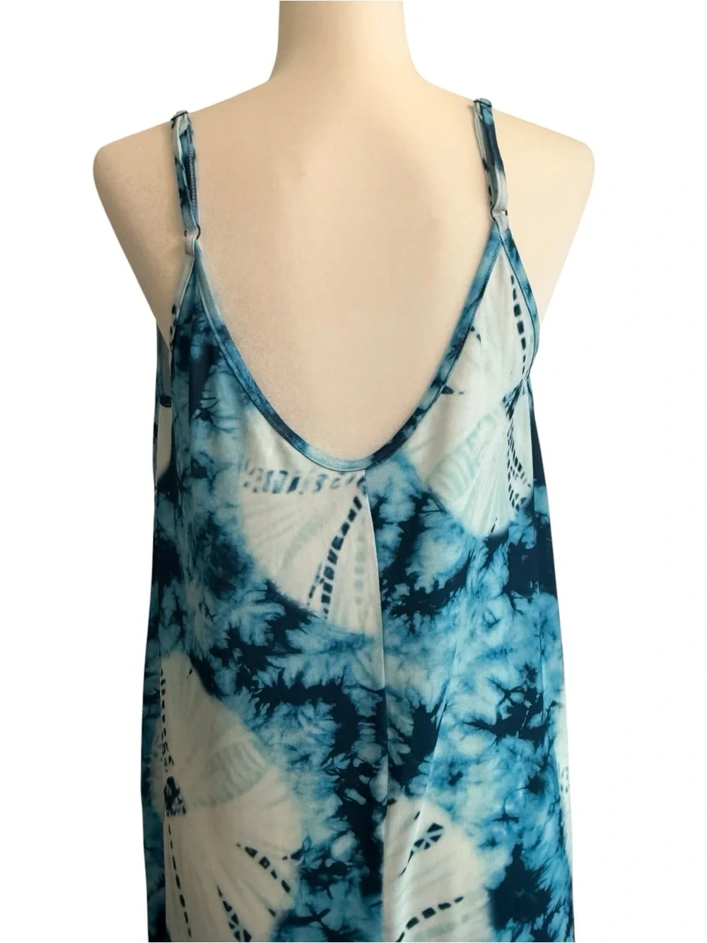 NWT POETSKY Blue Tie-Dye Spaghetti Strap Maxi Dress X-Large Flowy Pockets - Picture 6 of 15
